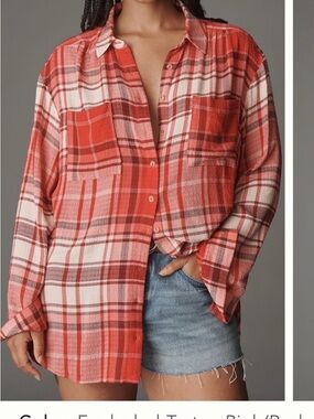 Anthropologie Pilcro The Haydley Red and White Plaid Button-Down Shirt
